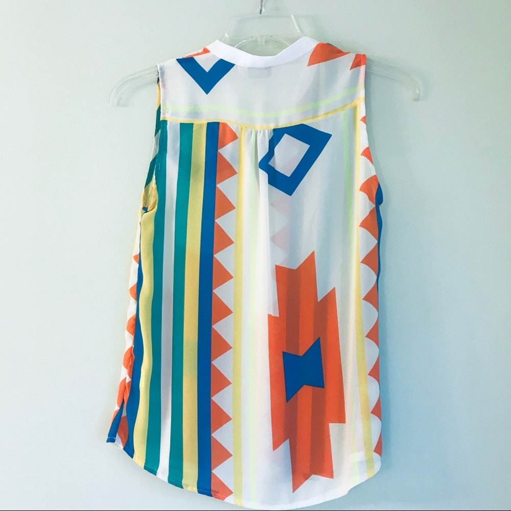 Ellie Aztec Print Sheer Sleeveless Button Tank - Picture 6 of 8